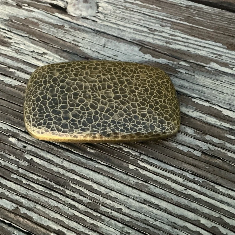 Vintage Textured Metal Belt Buckle - Hammered Gold Rectangle Uneven Surface Roc